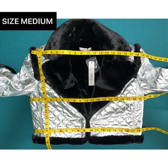 Alice + Olivia Luisana Vegan Leather Quilted Metallic Fur Combo Jacket Coat - Picture 11 of 17